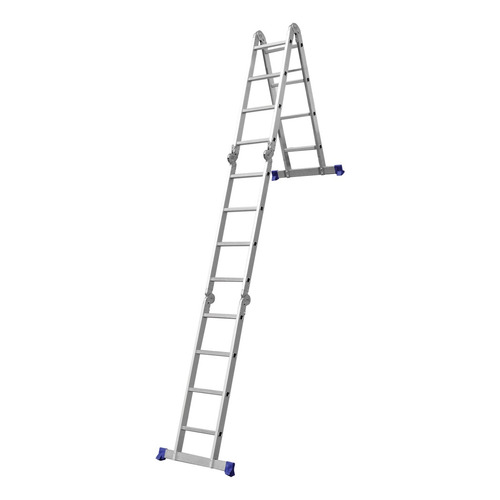 Escalera plegable multifuncional de aluminio 4x4, 16 peldaños, color gris