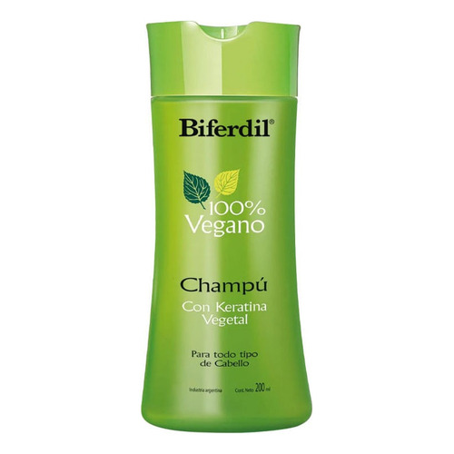 Shampoo Biferdil 100 % Vegano Con Keratina Vegetal X 200 Ml