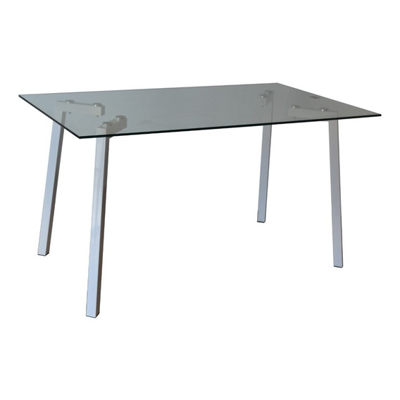 Mesa De Comedor Rectangular Vidrio Metal 120x80cm - Mumbai Color De Las Patas Blanco