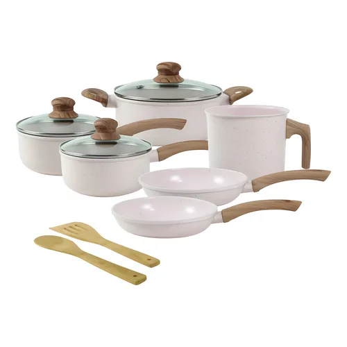 Imagem 1 de 10 de Jogo De Panelas Cerâmico Triplo Indução Tuut Ecoglid 8 Peças Cor Baunilha