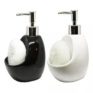 Dispenser De Jabon Detergente Ceramica Con Esponja Silmar Color Negro
