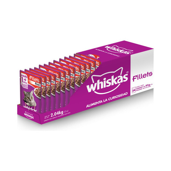 Whiskas alimento húmedo gatos fillets res 24 sobres 85g C/u