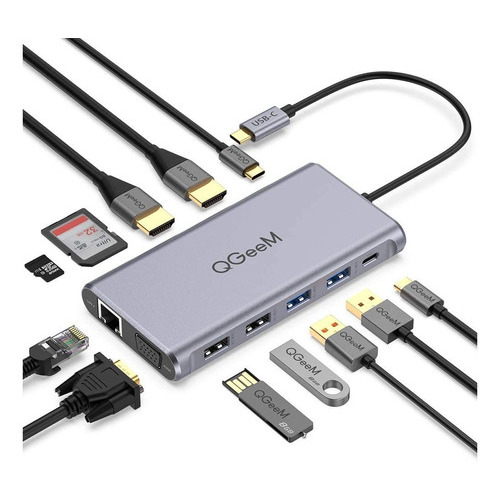 Adaptador USB-C 12 En 1 HDMI 4k VGA RJ45 USB 3.0 Multipuertos HUB Estación de Acoplamiento