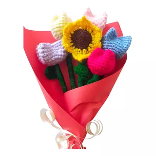 Ramo De Bolígrafos Flores De Tulipán Girasol Tejidas Crochet