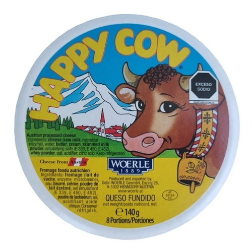 Lata porciones de queso fundido en triángulos Happy Cow de 140g