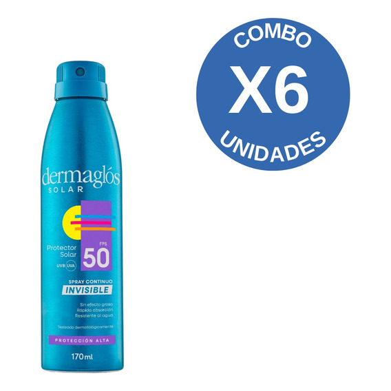 Combo X 6 Dermaglos Protector Solar Fps50 Spray X 170 Ml