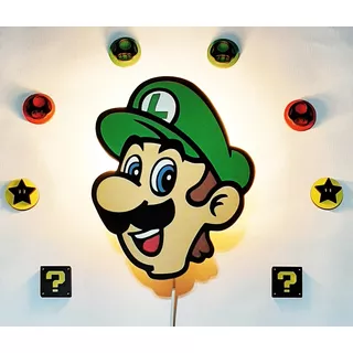 Lámpara Velador De Pared Luigi Super Mario Bros Madera Mdf