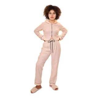 Pijama Polar Suave Cómoda Conjunto Chamarra Corta Y Pantalón