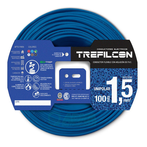 Cable Unipolar 1,5mm Trefilcon 100% Cobre Rollo 100 Metros