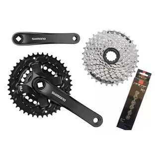 Triplato Shimano Con Pacha Casette Y Cadenilla 7 Vel Mtb Color Negro