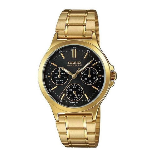Reloj Casio Para Dama Multifunción (ltp-v300g-1audf) Dorado Color del fondo Negro