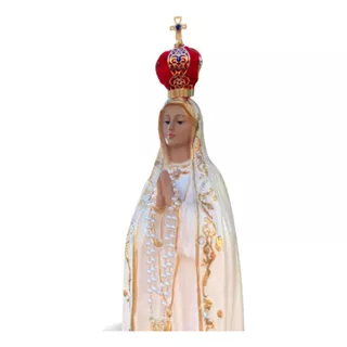 Imagem Nossa Senhora De Fátima Gesso Maciço Coroa Terço 40cm