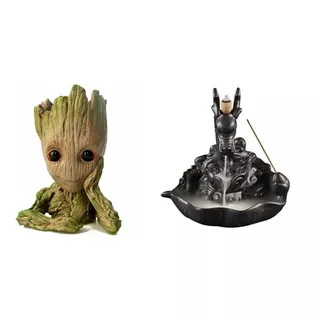 Kit Incensario Dragão Preto + Vaso Baby Groot Bochecha 