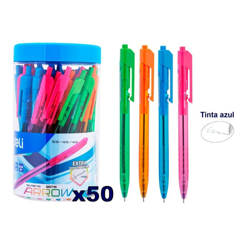 Boligrafo Deli Arrow Fashion 0.7 Mm Trazo Fino Retractil X50 Color De La Tinta Azul Color Del Exterior Surtido