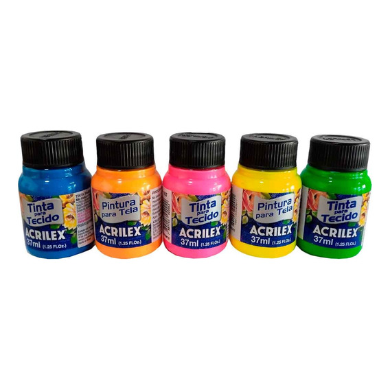 Pintura Para Tela 37ml Acrilex Colores Fluo Pack 2 Unid