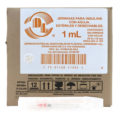 Jeringas Para Insulina 1ml Con Aguja 29gx13mm Caja Con 200pz