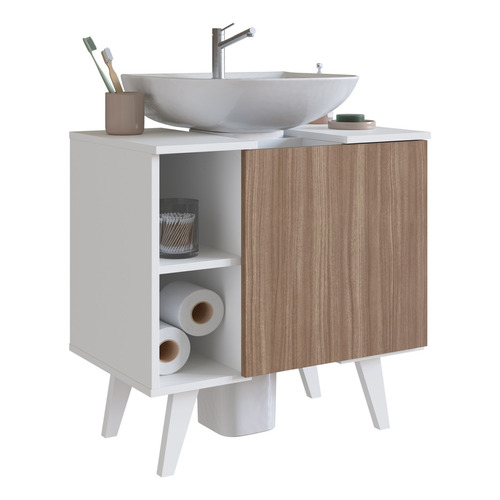 Mueble Bajo Pileta Baño Estantes Y Puerta LG Cantidad de agujeros para grifería Sin agujeros Mueble Castaño