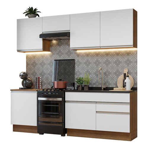 Cocina Integral 240cm Glamy Madesa 08 Color Marrón/Blanco