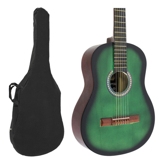 Guitarra Criolla Clasica De Estudio Verde + Funda De Regalo