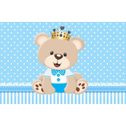 Painel Lona Festa Aniversário Urso Príncipe Azul Claro Rei