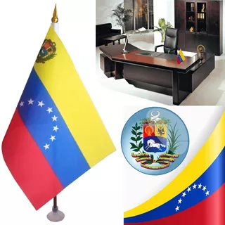 Bandera Para Escritorio De Venezuela 21x14cm Con Asta Y Base