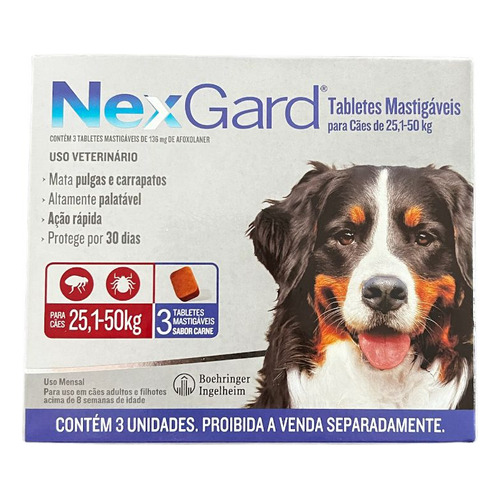 Pastilla antiparasitario para pulga Boeringer Ingelhein NexGard Antipulgas e Carrapatos Comprimidos para perro de 25kg a 50kg
