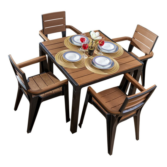 Juego De Comedor Tipo Madera Exterior Marca Mq