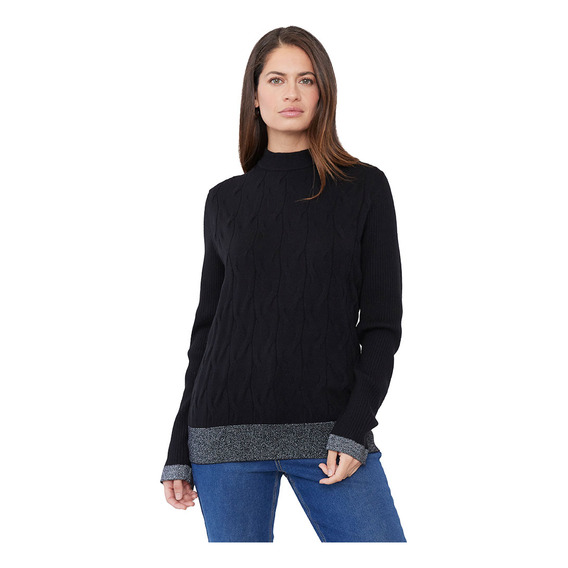 Sweater Mujer Cerrado Trenzado Negro Corona