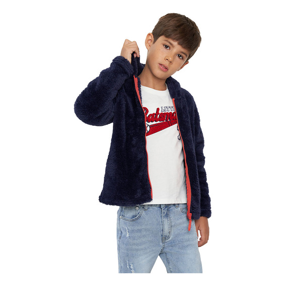 Polerón Niño Kids Peludo Zipper Navy Corona