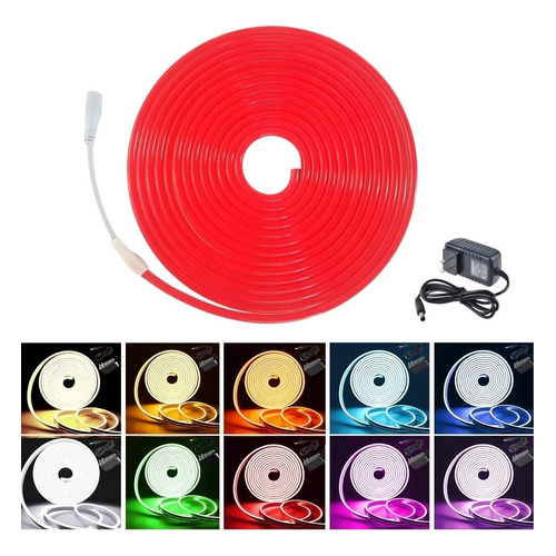 Tira Led Neón Flex Unicolor Decorativa 5 Metros C/eliminador Color de la luz Rojo