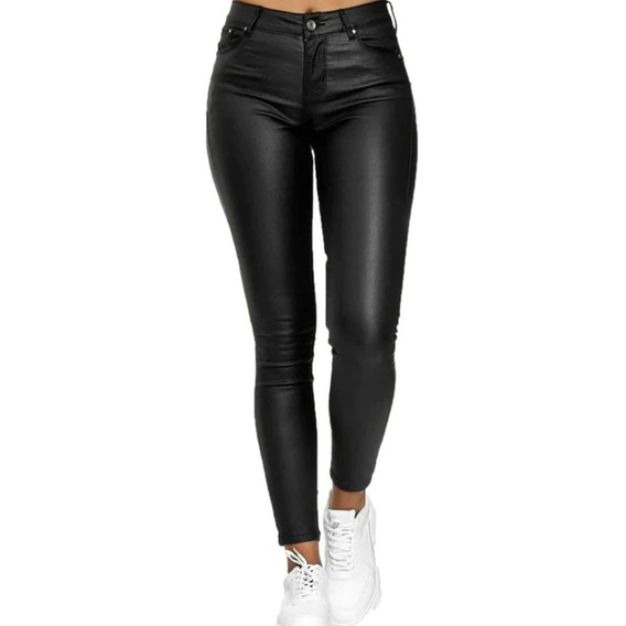 Jeans Eco Cuero Calce Perfecto Tiro Alto Elasticados