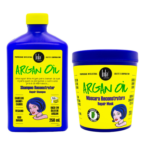Lola Argan Oil Kit Reconstructor Shampoo Mascara Pelo 3c