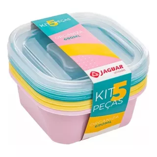 Kit 5 Potes Plásticos 690ml Alimentos Microondas Geladeira Cor Colorido