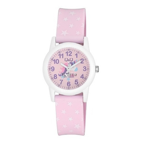 Reloj Infantil Para Niña Q & Q Análogo Pink Star Vr99j013y Color de la correa Rosa Color del bisel Blanco Color del fondo Unicornio