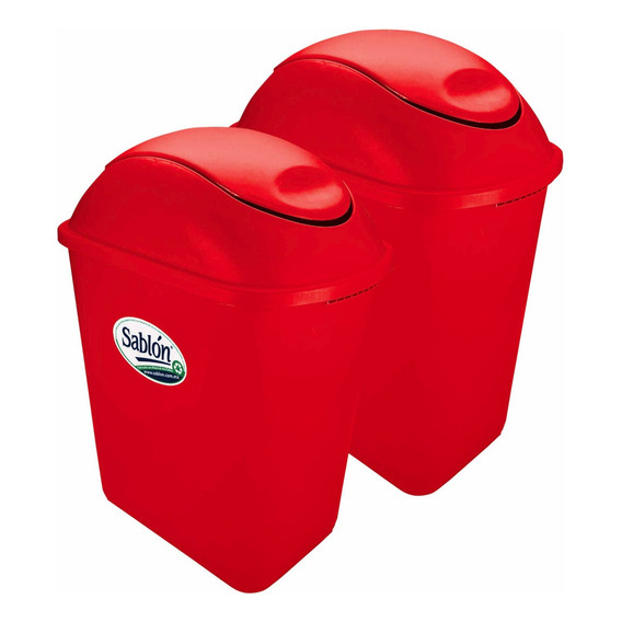 2 Pack Cesto Jumbo 26 L Sin Asas C/tapa Balancín En Colores Color Rojo