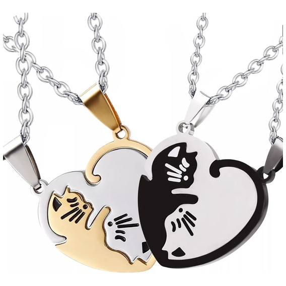 Collar De Pareja De Acero Inoxidable Love Cat