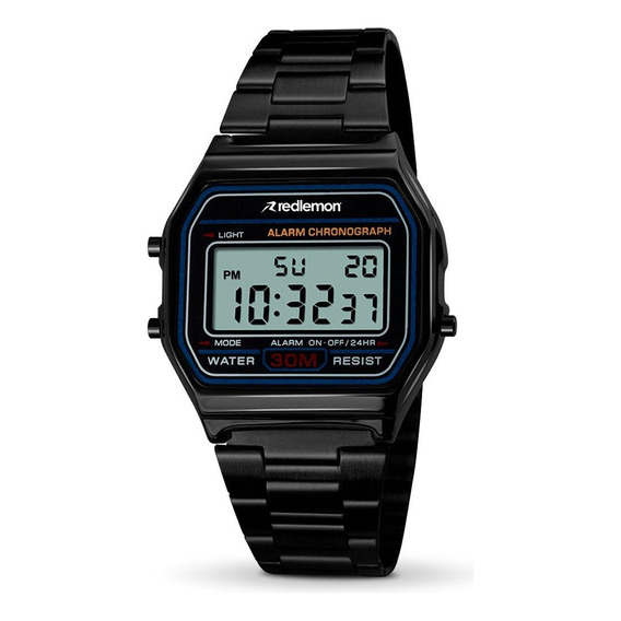 Reloj Clasico Digital Metalico Contra Agua 1123 Redlemon Color de la correa Negro