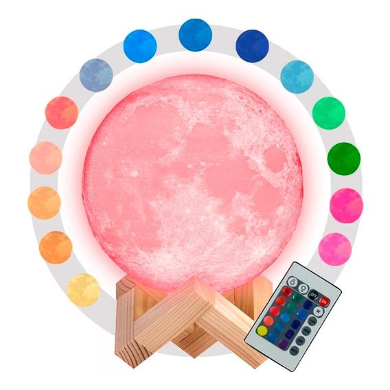 Lámpara Veladora Luna Base Madera 15cm Luz Rgb Táctil - Otec Color De La Estructura Blanco