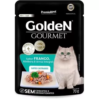 Premier Golden Gourmet Gatos Castrado Frango Arroz Int Sachê