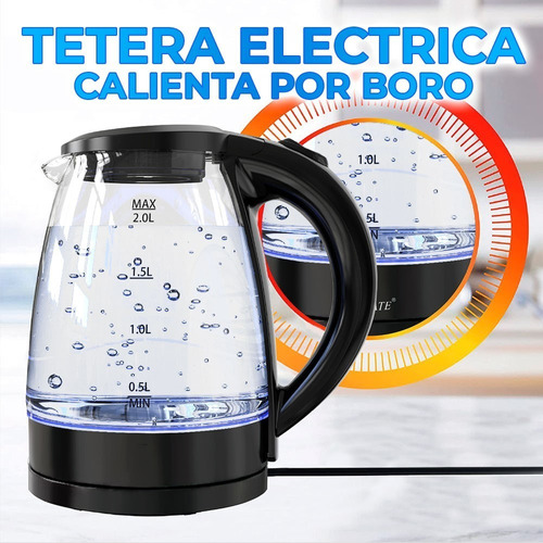 Tetera Electrica De Vidrio De Boro 2 Litros Color Negro