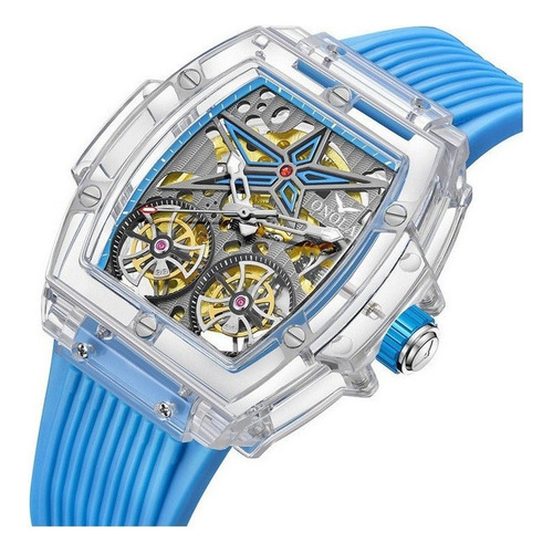 Reloj Mecánico Transparente De Lujo Onola Para Hombre Color De La Correa Azul