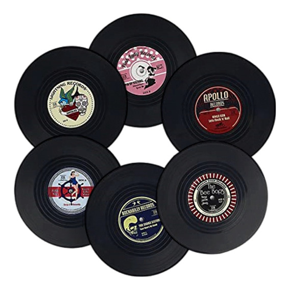 Juego De Posavasos Diseño Discos De Vinilo Retro 6 Piezas