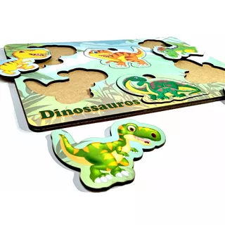 Jogo Brinquedo Educativo Dinossauros Tabuleiro Madeira Mega Impress Português