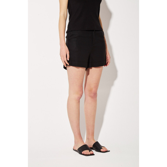 Short Sastrero De Lino Con Ruedo Negro - Koxis Mujer