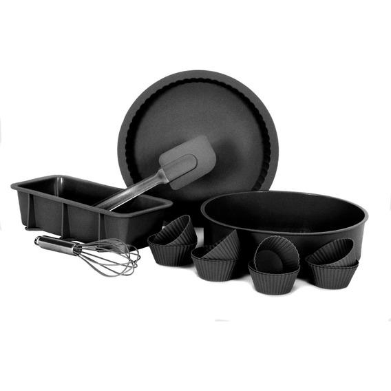 Combo De Moldes Silicona Repostería + 2 Utensilios Negro