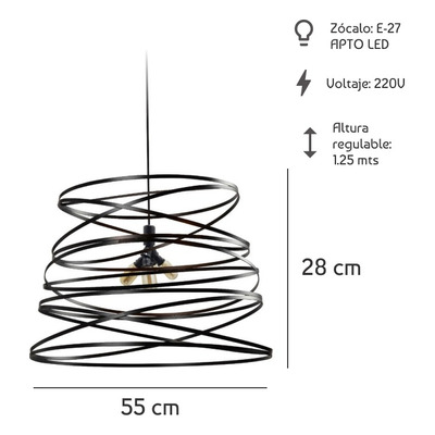 Lámpara Colgante Moderno Twist Xl Para 4 Luces Negro Cie