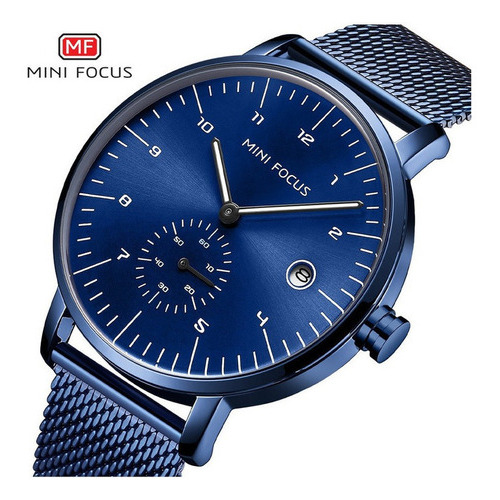 Correa de reloj Mini Focus Classic Calendar Mensh para hombre, color: azul