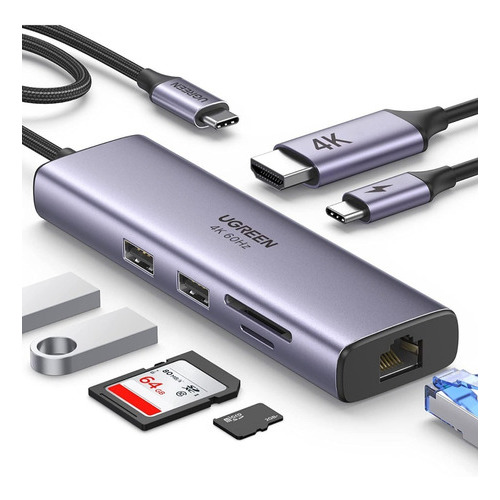 Ugreen Adaptador Multipuerto 7 En 1 Hub Usb-c Con Puertos