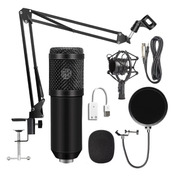 Microfono Condensador Condenser Estudio Smart Tech Bm800 Negro Streaming Broadcast Podcast Filtro Brazo Metalico