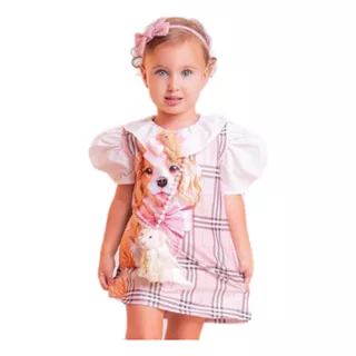 Vestido Infantil Menina 24039 Cachorrinho Candy Yoyo Xadrez